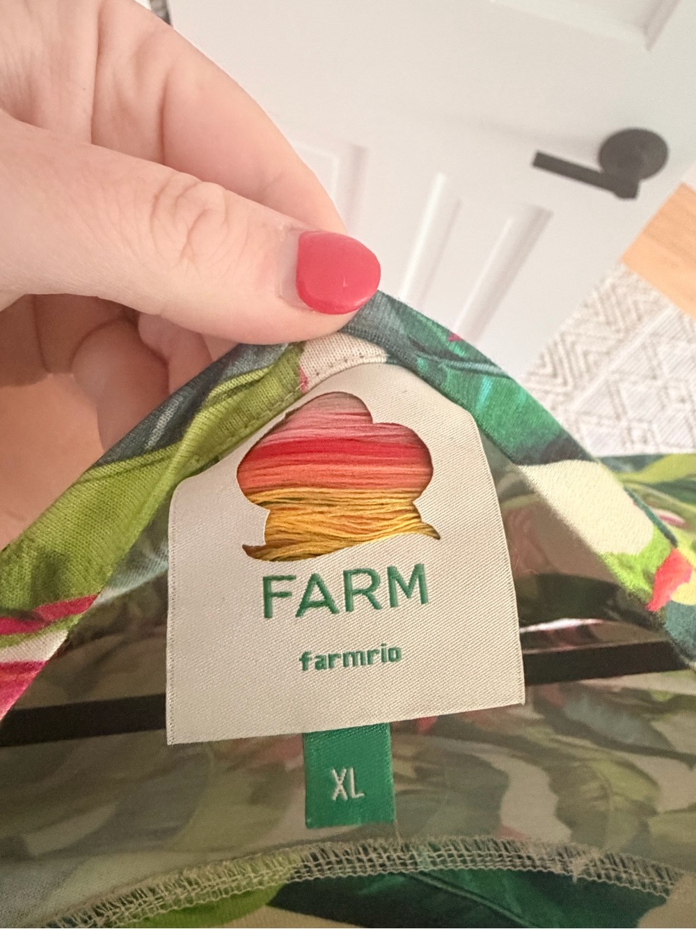 FARM Rio Tropical Leaf & Floral Print Dress in Green & Coral - Picture 3 of 3